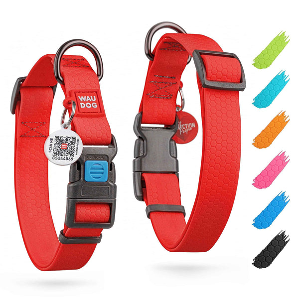 Waterproof Dog Collar   Adjustable Dog Collar for Large Dogs Small and Medium Dogs   Breakaway Dog Collar Waterproof with Plastic Buckle and QR Dog Tag   Boy & Girl Dog Collars (Red)