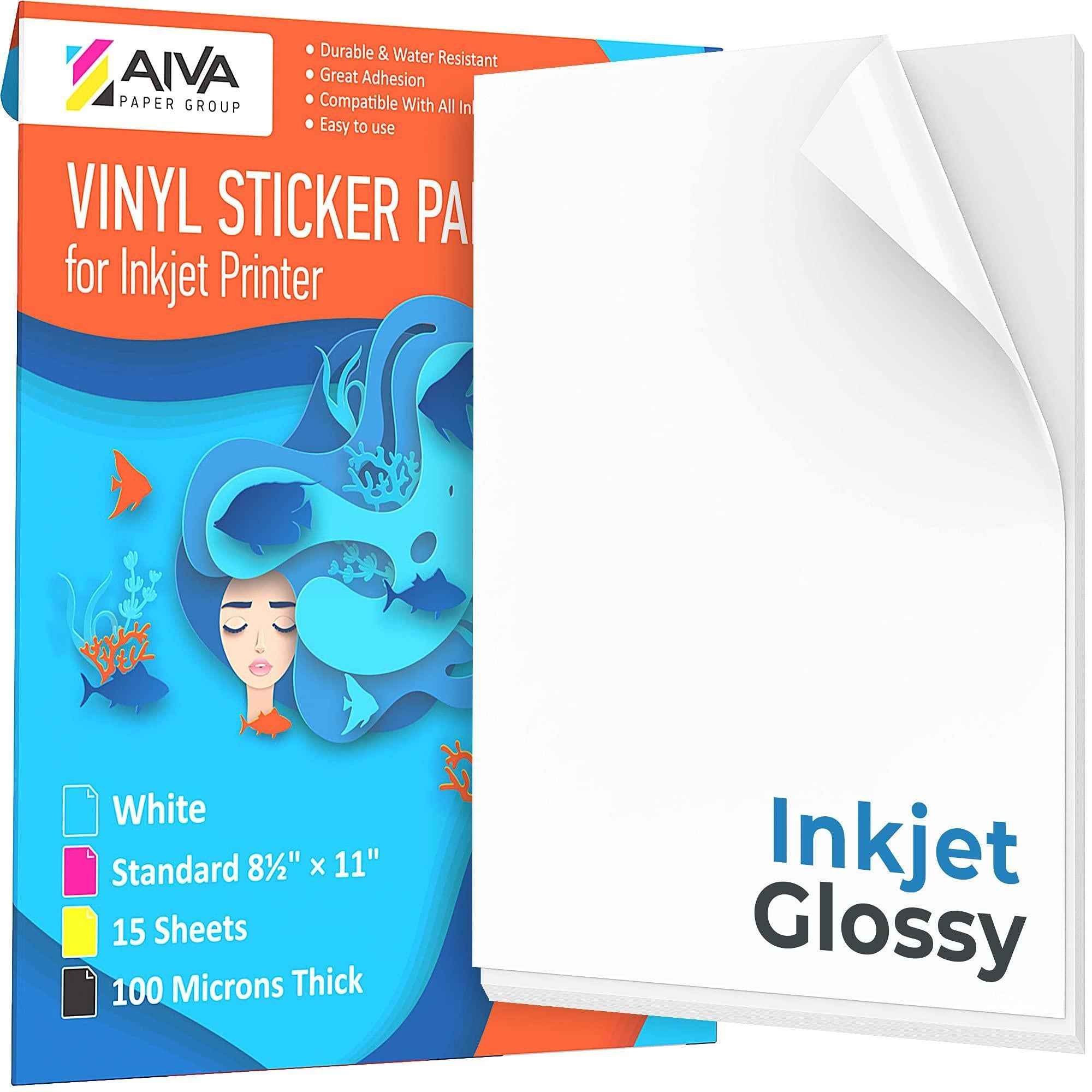 Printable Vinyl Sticker Paper for Inkjet Printer Glossy White 15 SelfAdhesive Sheets Waterproof Decal Paper Standard Letter Size 8.5x11 Default Title