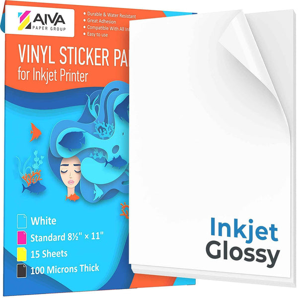 Printable Vinyl Sticker Paper for Inkjet Printer Glossy White 15 SelfAdhesive Sheets Waterproof Decal Paper Standard Letter Size 8.5x11 Default Title