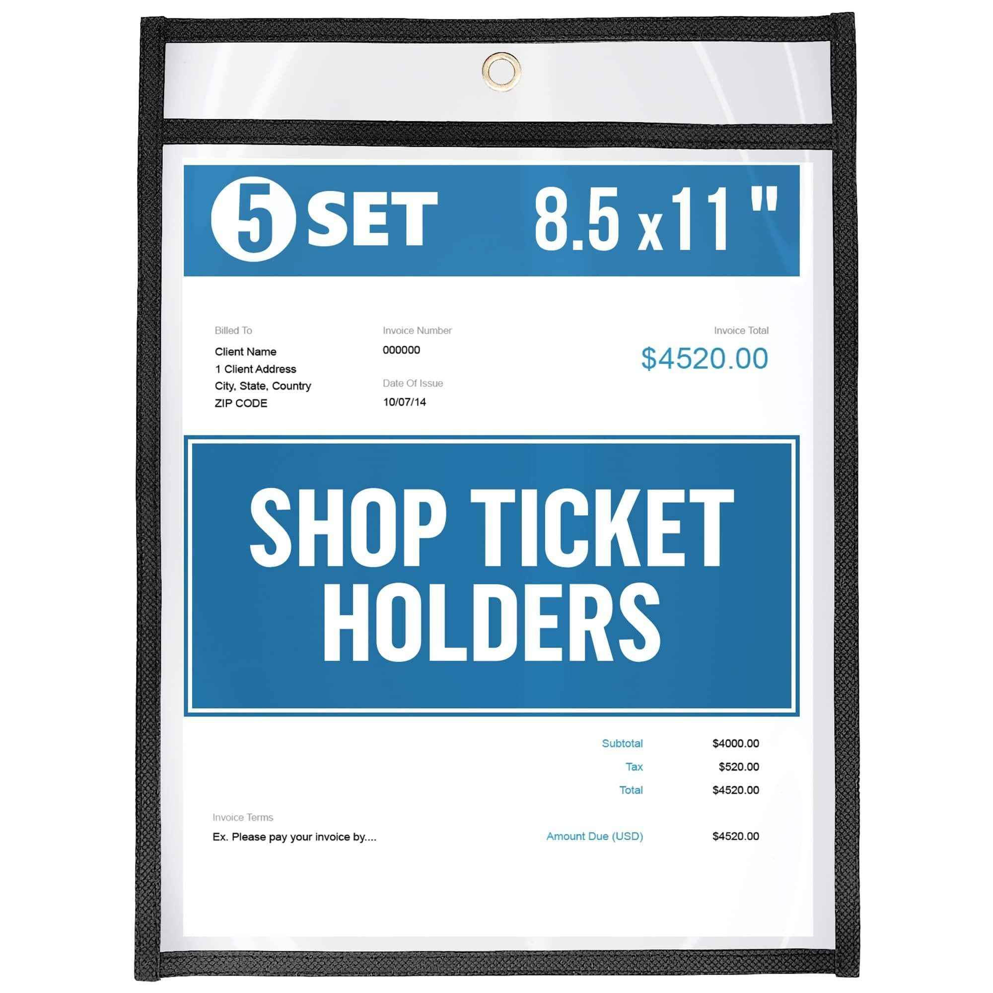 5 Pack Job Ticket Holders 8.5x11 Dry Erase Shop Holder Order Pockets Vinyl Clear Black Sleeves Tickets Folders Jackets