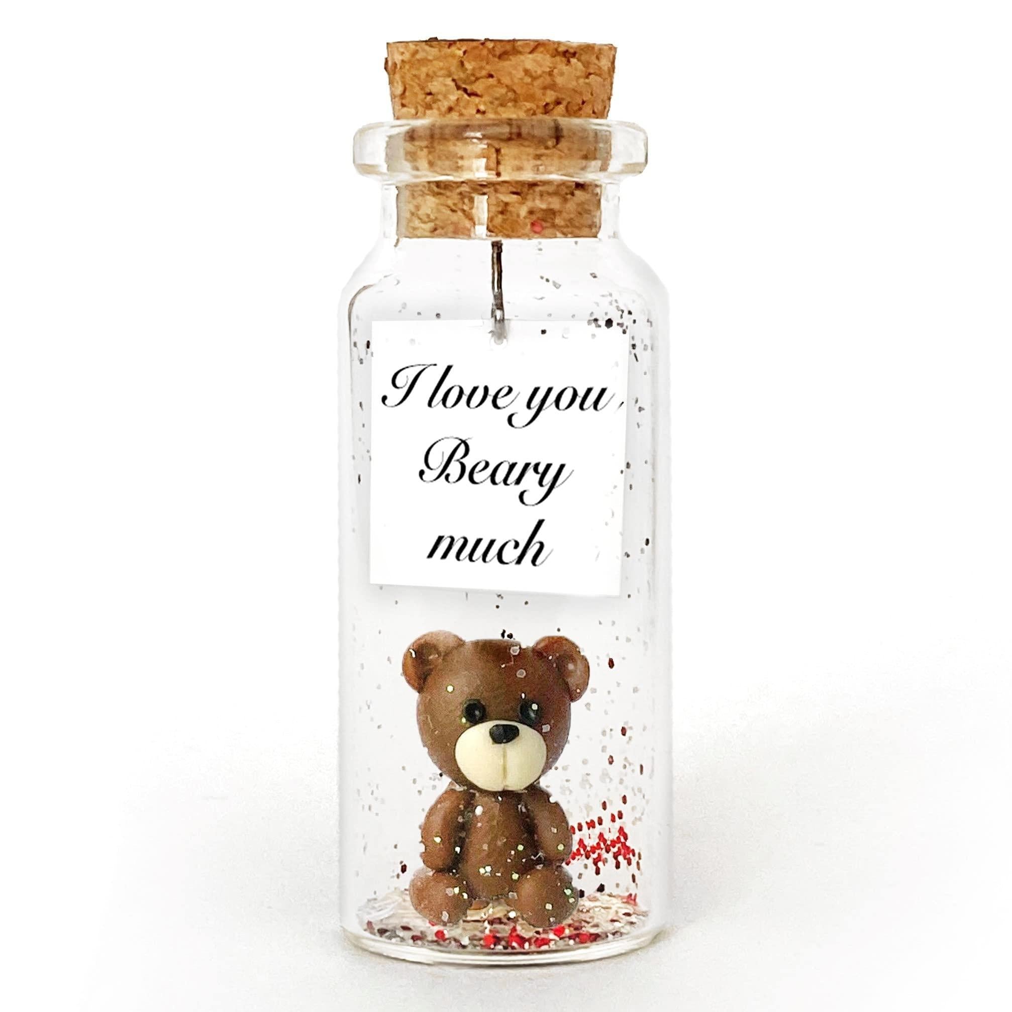 Cute Girlfriend and Boyfriend Gifts Personalized Anniversary Present for Her Him Custom Birthday Gift Idea for Women Men (Brown Bear I Love You Beary Much Gift Bottle) Default Title