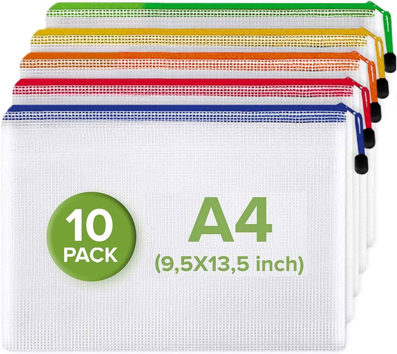10 Pack Mesh Zipper Pouch Document Bag for School Office Supplies Storage Bags   A4 Waterproof Plastic Zip File Folders   Letter Size Plastic Pouch with Zipper   Mesh Storage Bags with Zipper