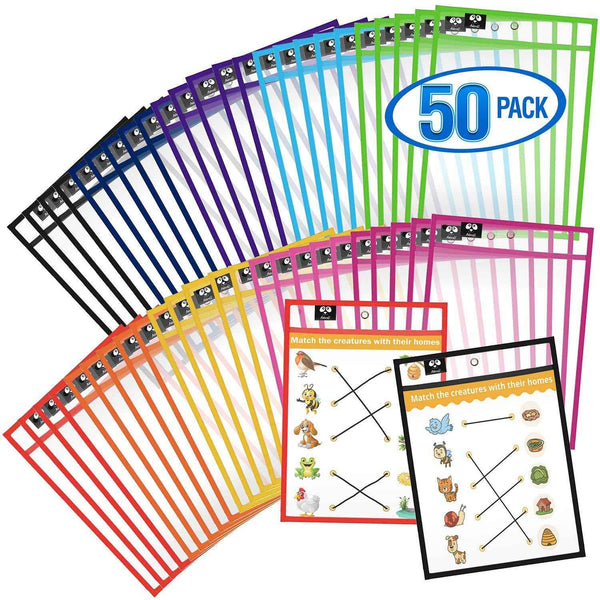 Dry Erase Pockets Reusable Sleeves 10x13 inch   50 Pack Dry Erase Pocket Sleeves Dry Erase Sleeves Classroom Pack Dry Erase Sheet Protectors Dry Erase Pouches Write and Wipe Pockets Erasable Pockets