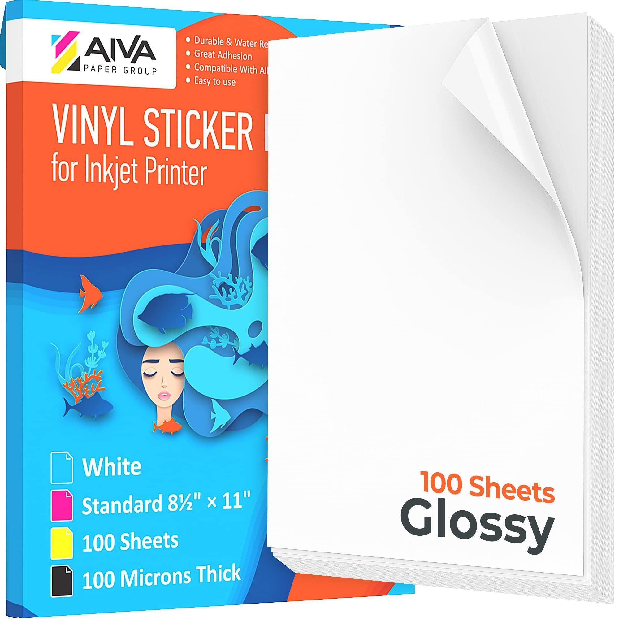 Printable Vinyl Sticker Paper Waterproof Decal Paper for Inkjet Printer 100 SelfAdhesive Sheets Glossy White Standard Letter Size 8.5x11 Default Title