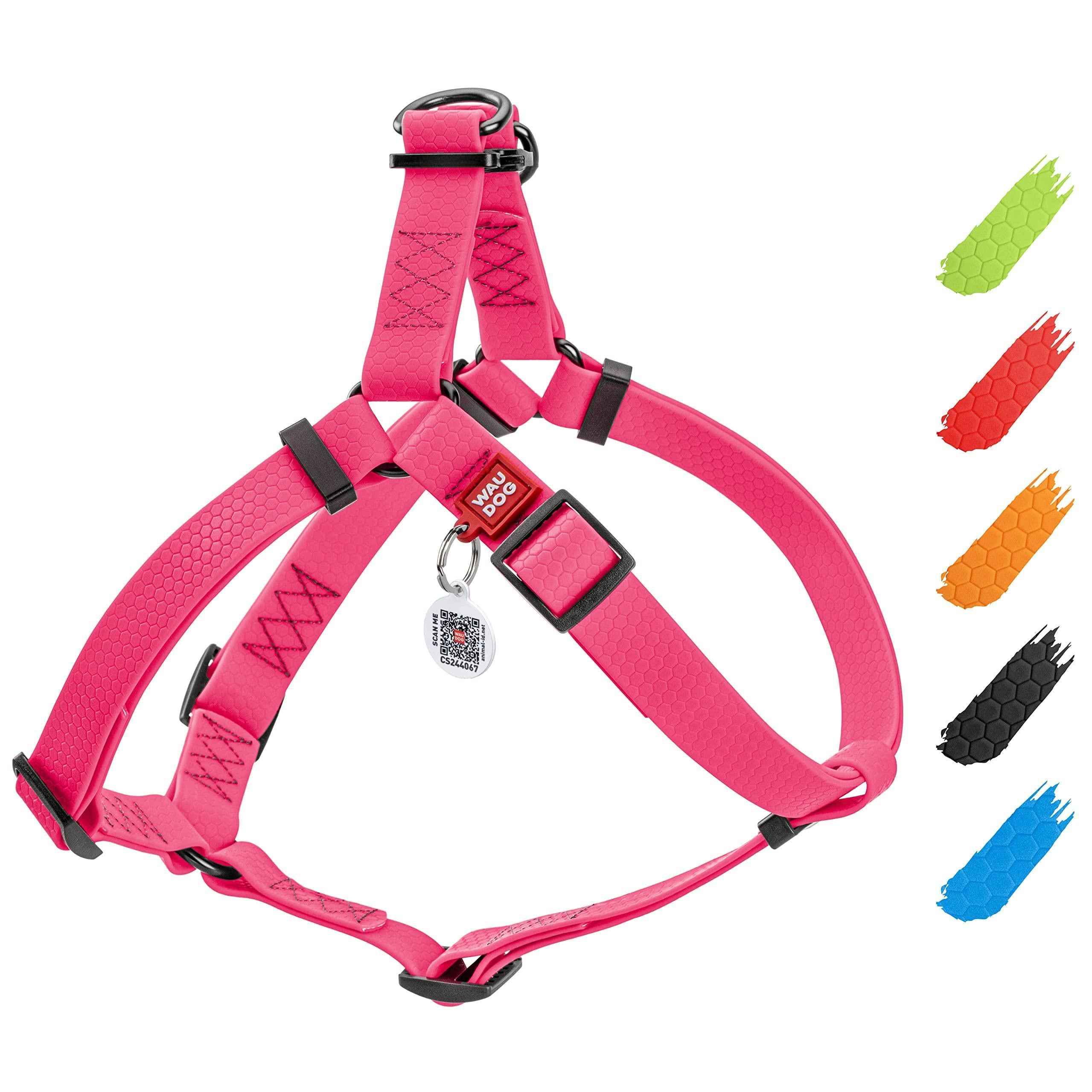 Waterproof Dog Harness   Adjustable Dog Harness for Large Dogs Small and Medium Dogs   Heavy Duty Dog Harness with Durable Metal Clasp and QR Dog Tag   Boy & Girl Dog Harness   Pink (20 32in)