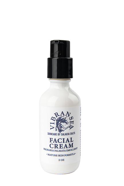 Vibransea hyaluronic acid facial cream bottle with black pump, 2 oz