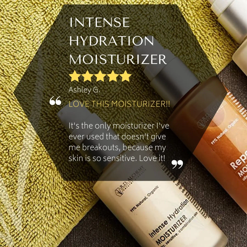 Moisturizing cream bottle and tube on textured towel, angled product arrangement