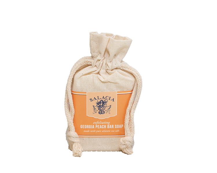 Georgia Peach bar soap in beige drawstring pouch