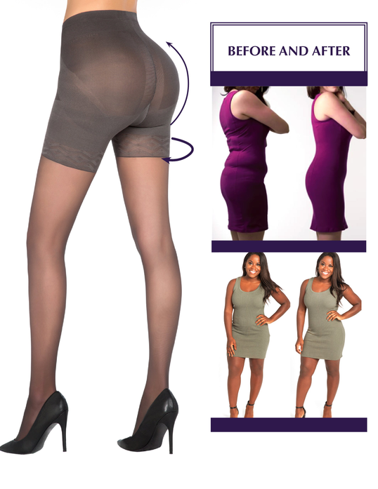 Light black sheer shaping shorts with high waist and full coverage hips and thighs