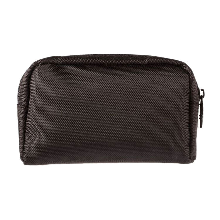 Jamie Ditty Bag with textured dark fabric, zip-top closure and side tab