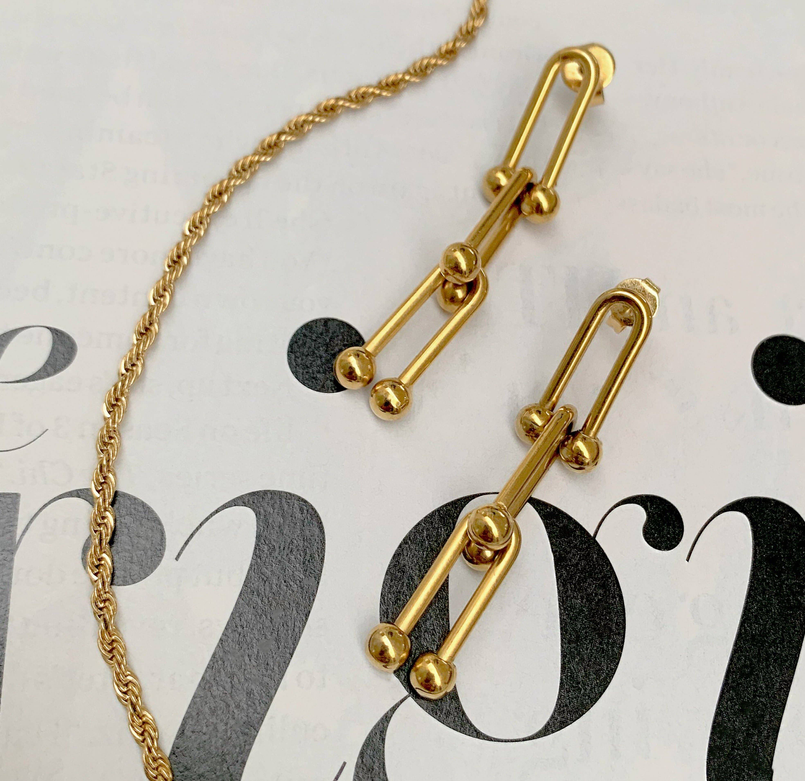 Gold rope chain necklace clasp and chain end hardware with round accents