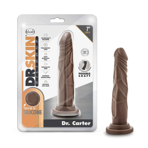 Dr. Skin Silicone - Dr. Carter - 7 Inch Dong With  Suction Cup - Chocolate - GreatEagleInc