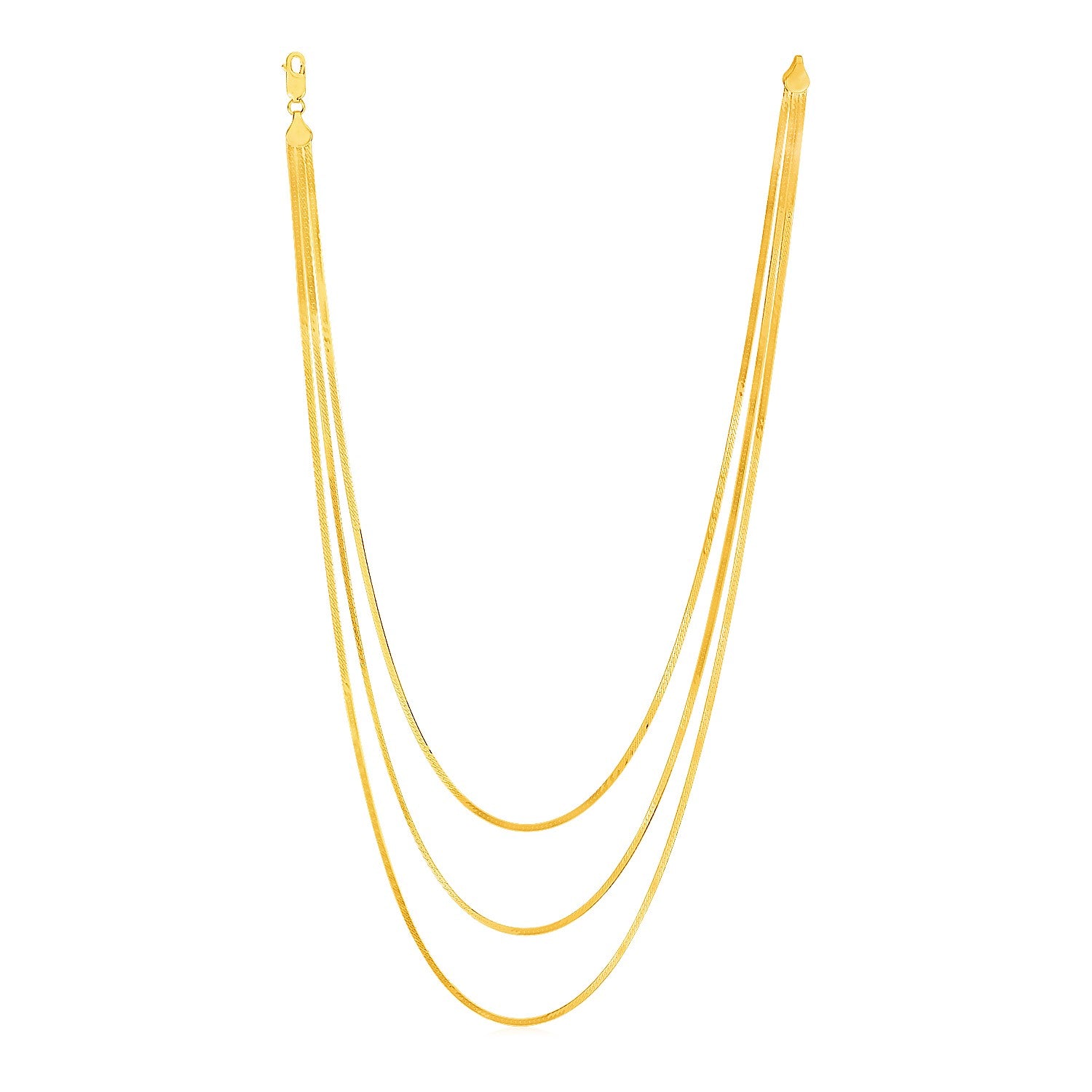 14k Yellow Gold Three Strand Herringbone Chain Necklace - 16'' - Apparel & Accessories