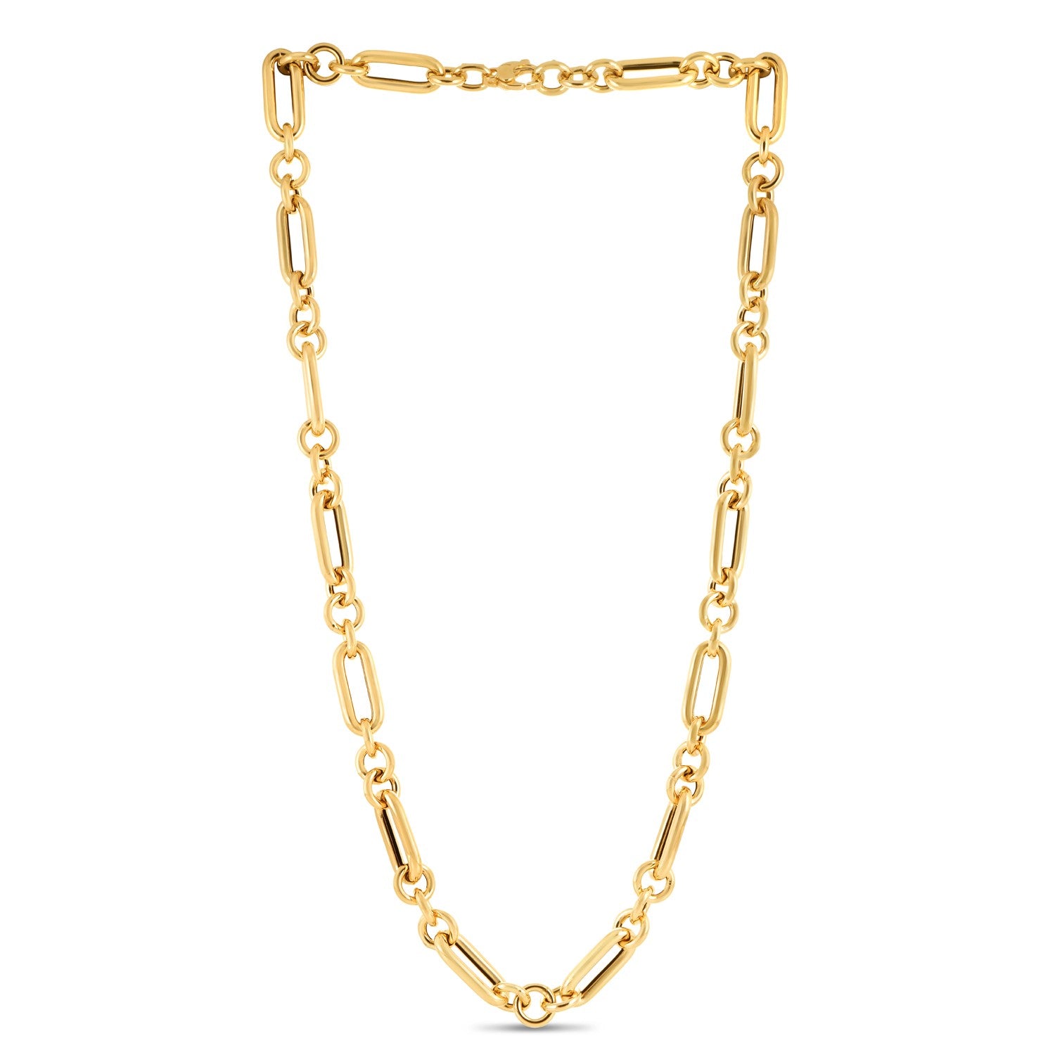 14k Yellow Gold Italian Alternating Paperclip Round Links Chain Necklace - 18'' - Apparel & Accessories
