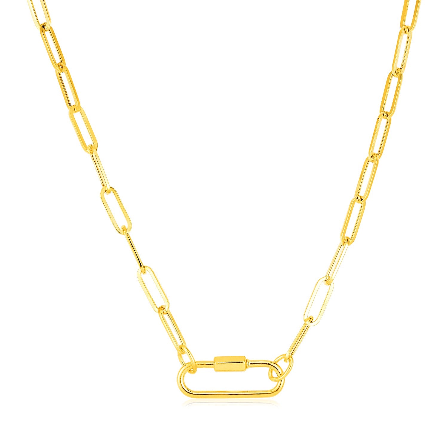 14k Yellow Gold Paperclip Chain Necklace with Oval Carabiner Clasp 18''