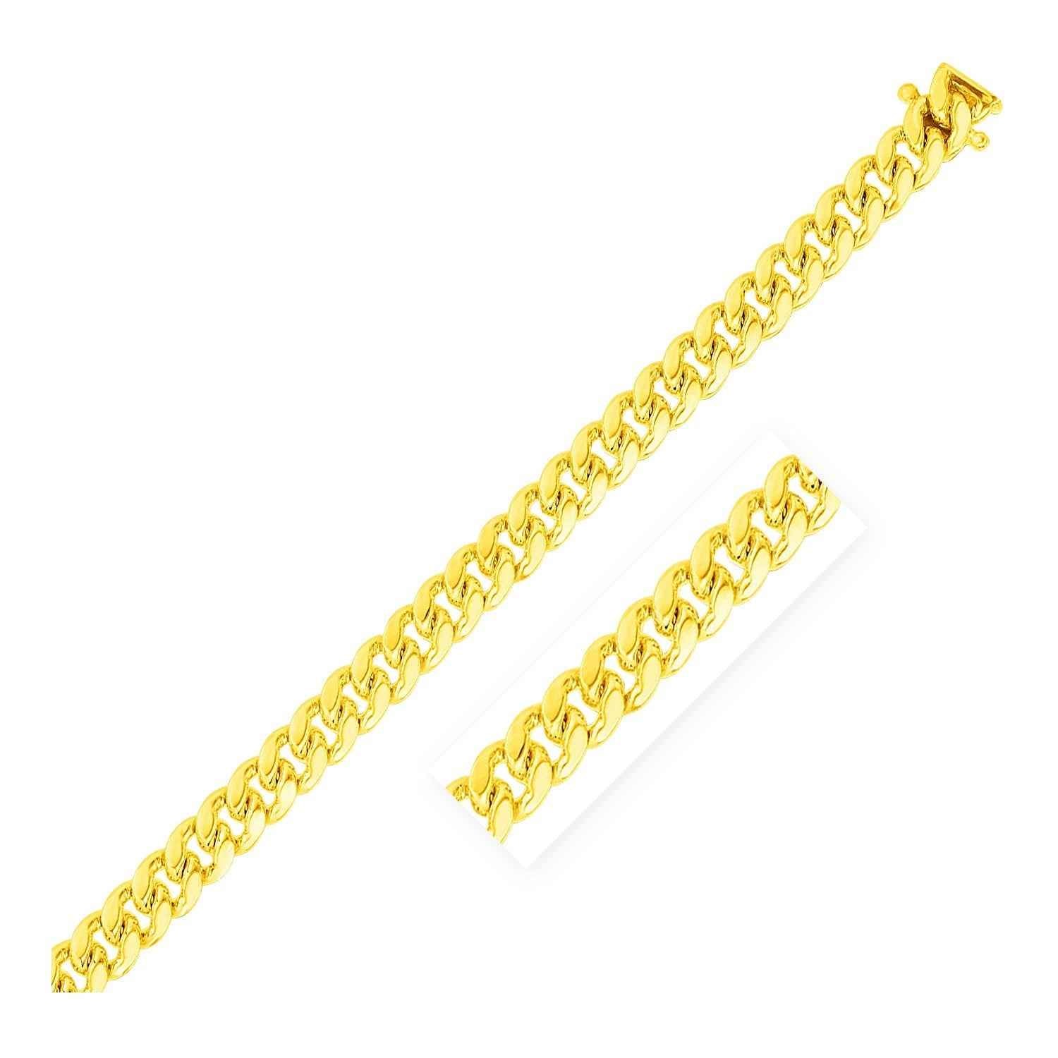 7.0mm 10k Yellow Gold Classic Miami Cuban Solid Bracelet 8.5''
