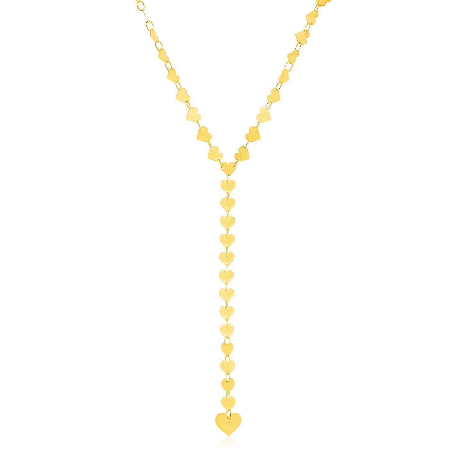 14k Yellow Gold Mirrored Heart Chain Lariat Necklace - 18'' - Apparel & Accessories