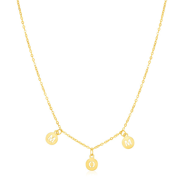 14k Yellow Gold Mom Necklace with Circle Drops - 18'' - Apparel & Accessories