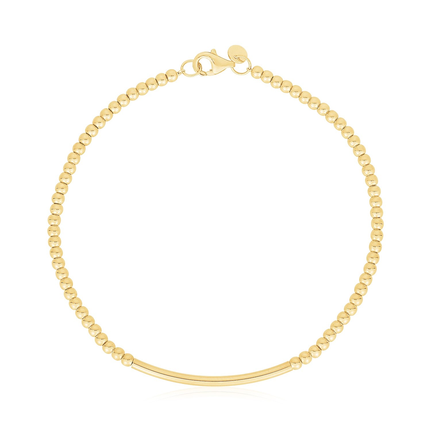 14k Yellow Gold High Polish Bead Bar Bracelet - 7'' - Apparel & Accessories