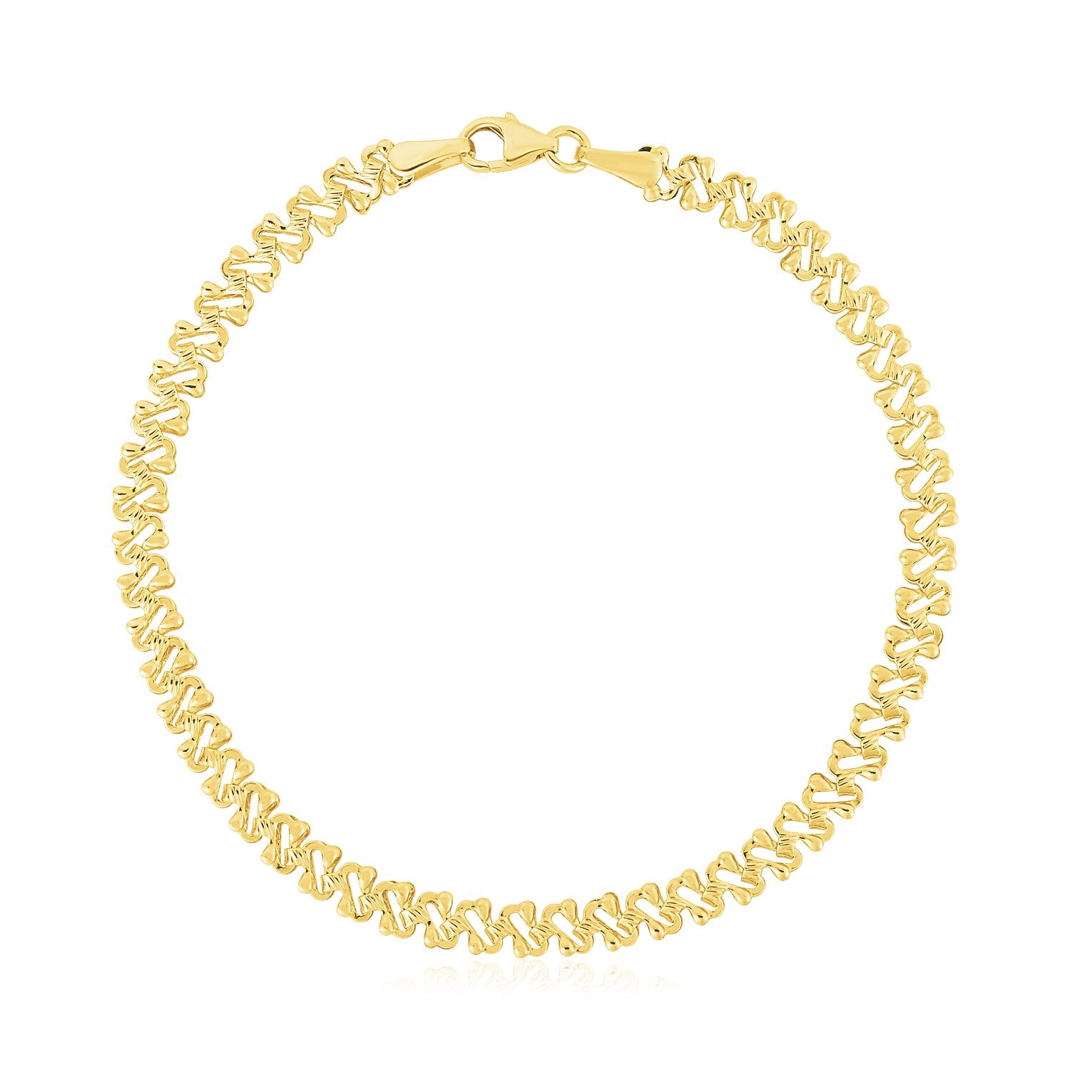 14k Yellow Gold High Polish Textured Fancy Chain Bracelet (4mm) 7''