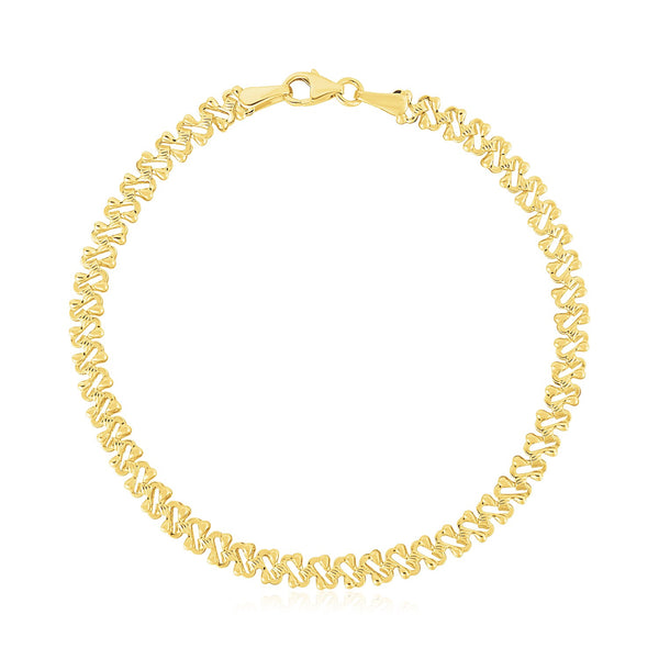 14k Yellow Gold High Polish Textured Fancy Chain Bracelet (4mm) - 7'' - Apparel & Accessories