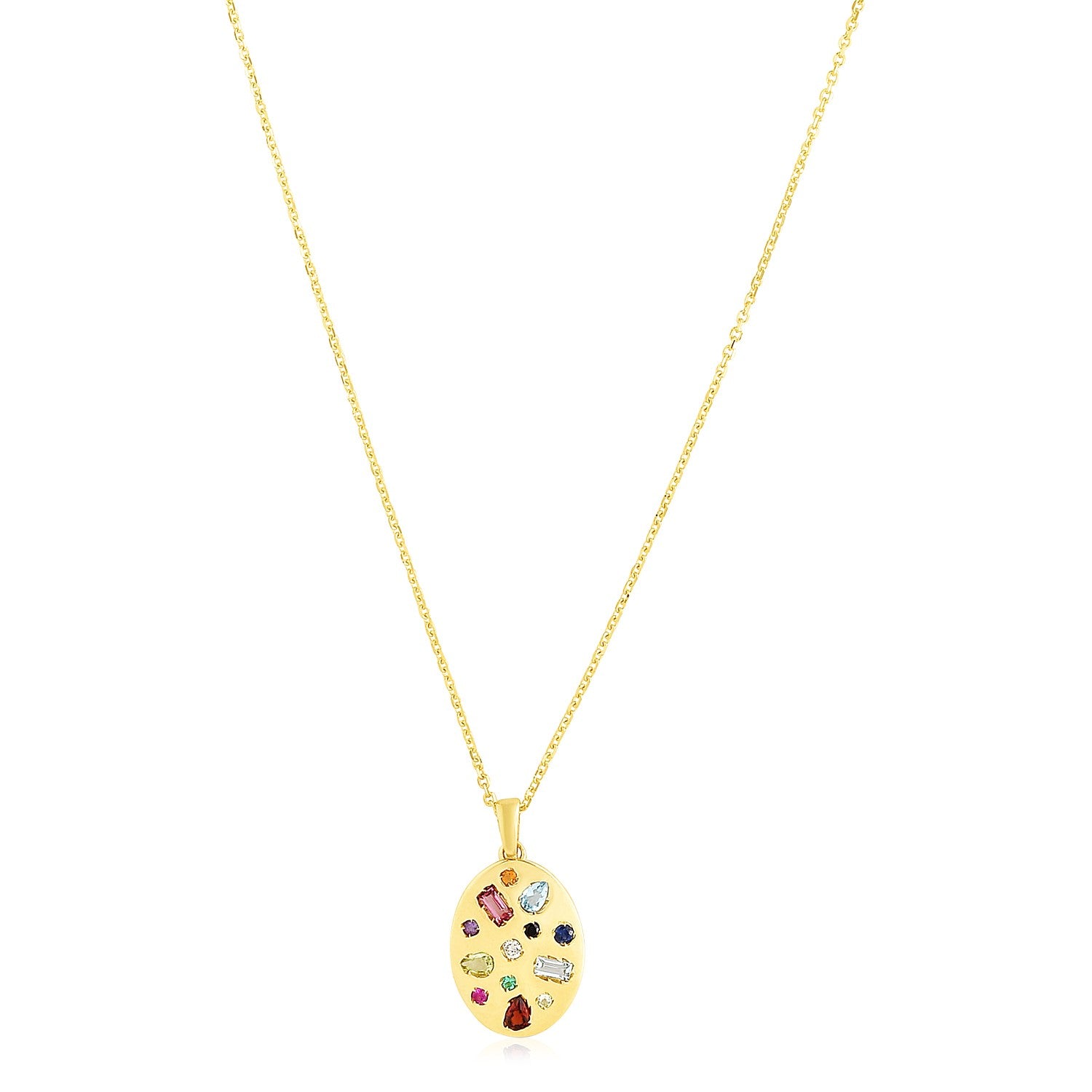 14k Yellow Gold High Polish Oval Gemstone Inlay Necklace - 18'' - Apparel & Accessories