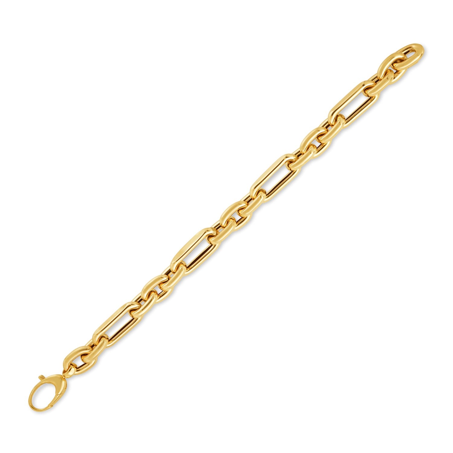 14k Yellow Gold Italian Alternating Paperclip Oval Links Bracelet - 7.5'' - Apparel & Accessories