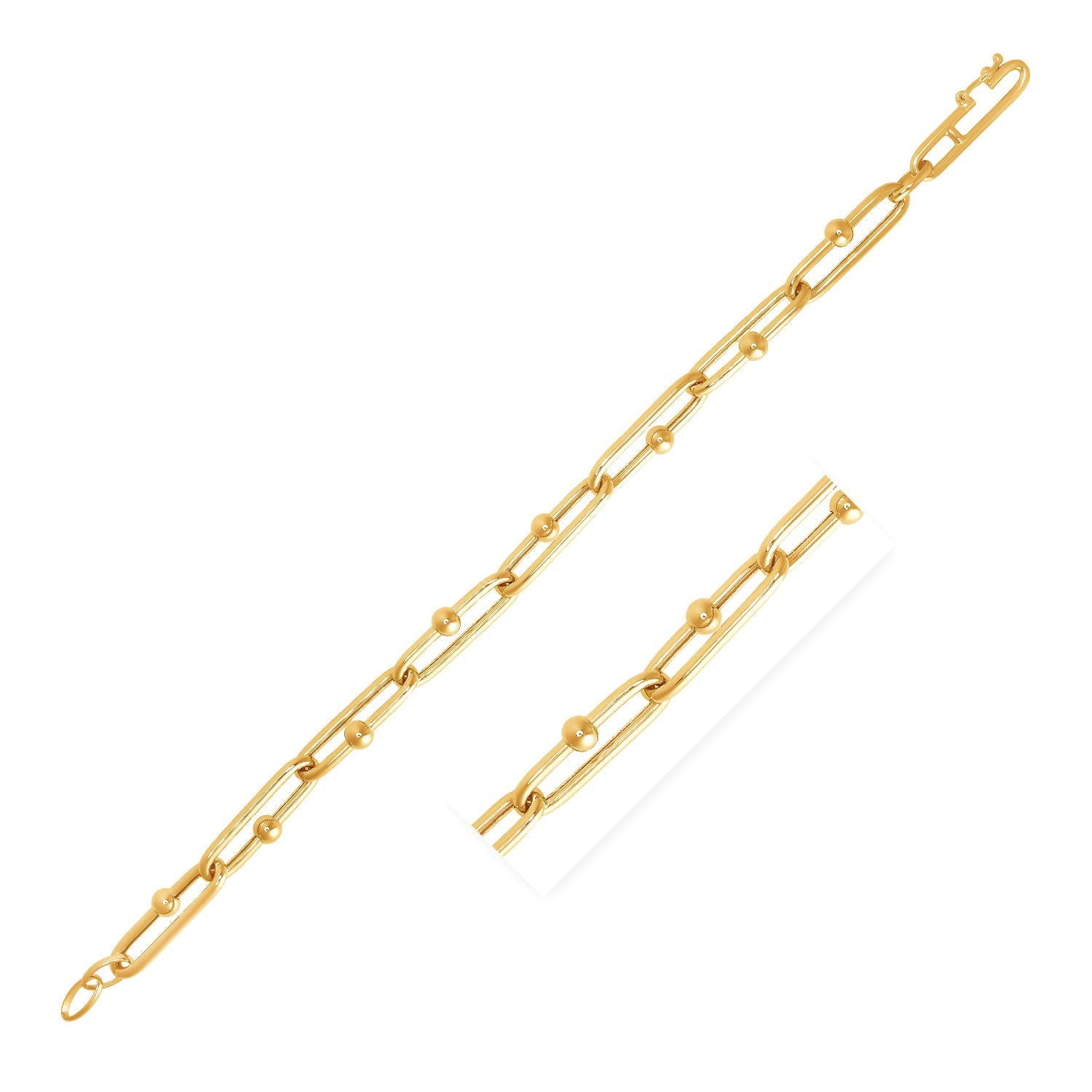 14k Yellow Gold 7 3/4 inch Beaded Oval Chain Bracelet - 7.75'' - Apparel & Accessories