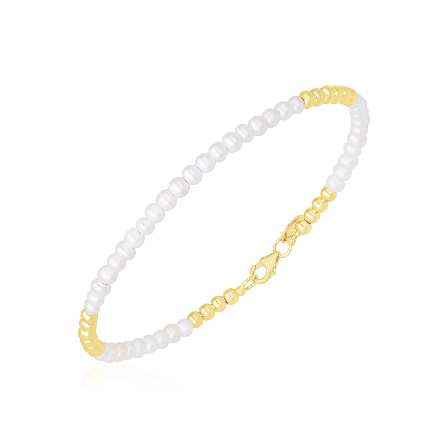 14k Yellow Gold High Polish Freshwater Pearl Pallina Bead Bracelet - 7'' - Apparel & Accessories