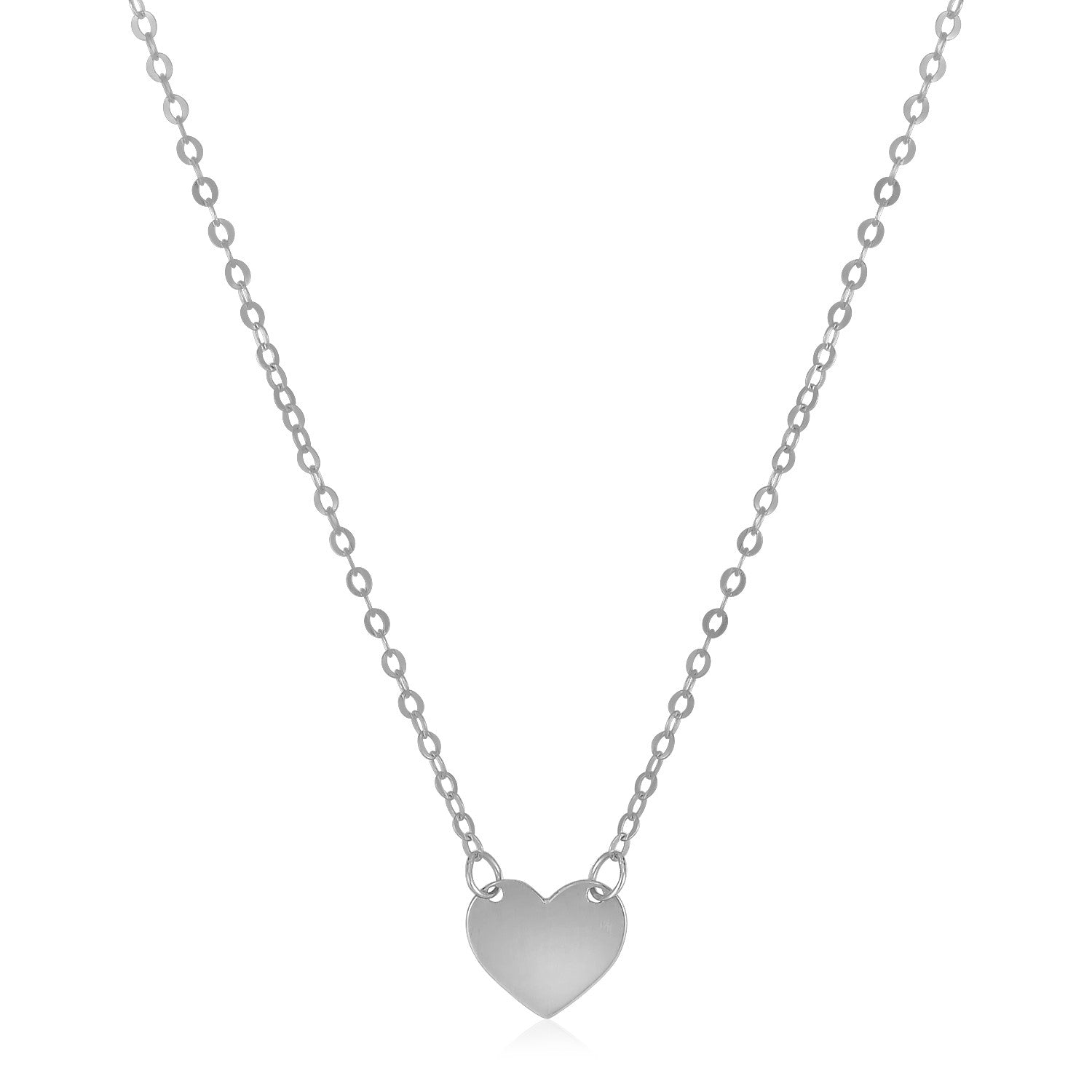 14k White Gold Polished Mini Heart Necklace - 18'' - Apparel & Accessories