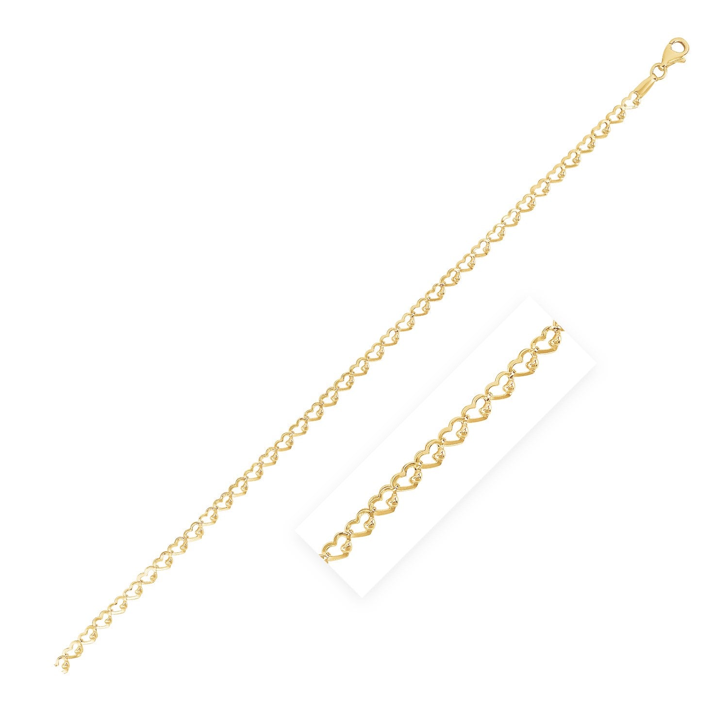 14k Yellow Gold High Polish Heart Link Chain (3.2mm) - GreatEagleInc