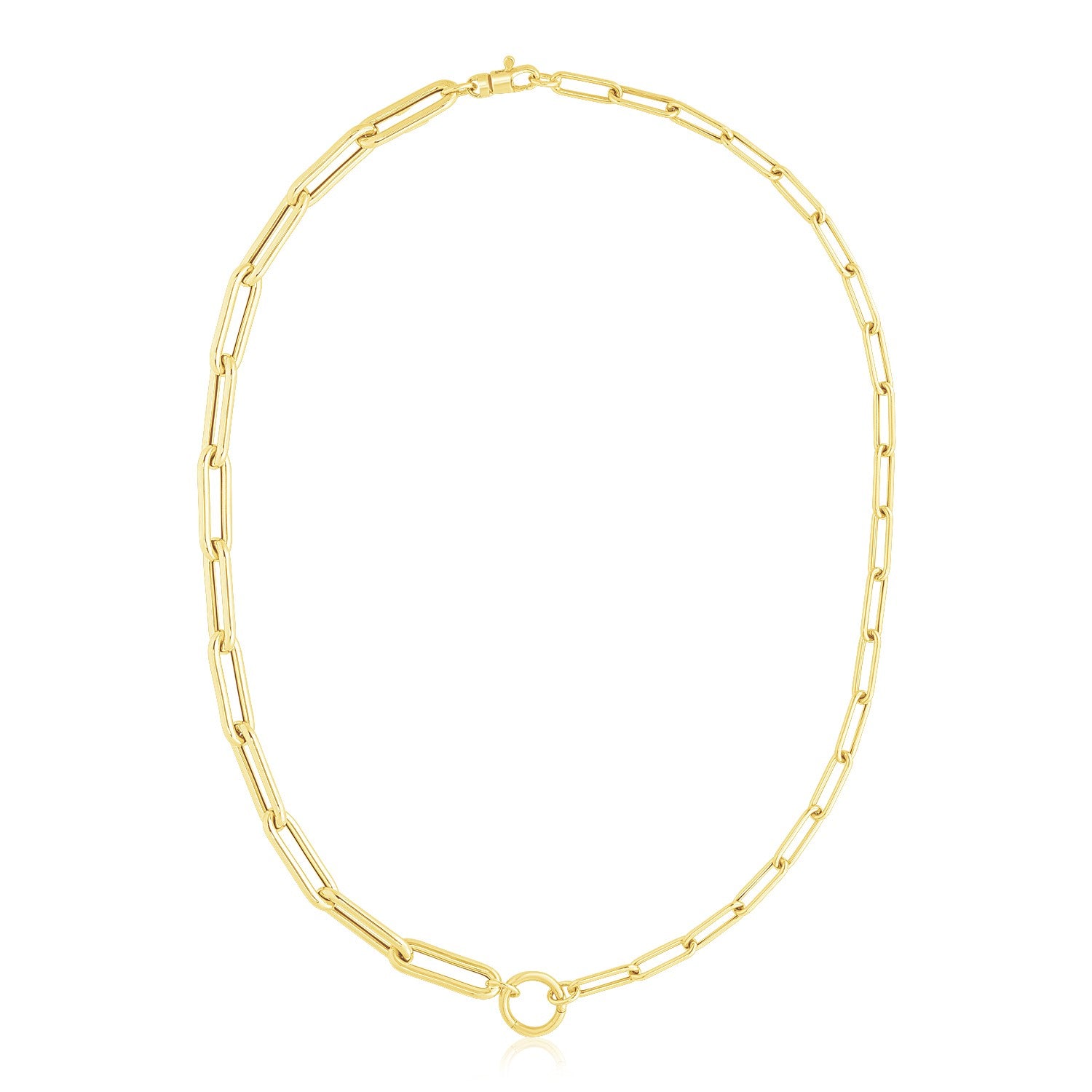 14k Yellow Gold High Polish Elongated Paperclip Chain Circle Necklace - 18'' - Apparel & Accessories