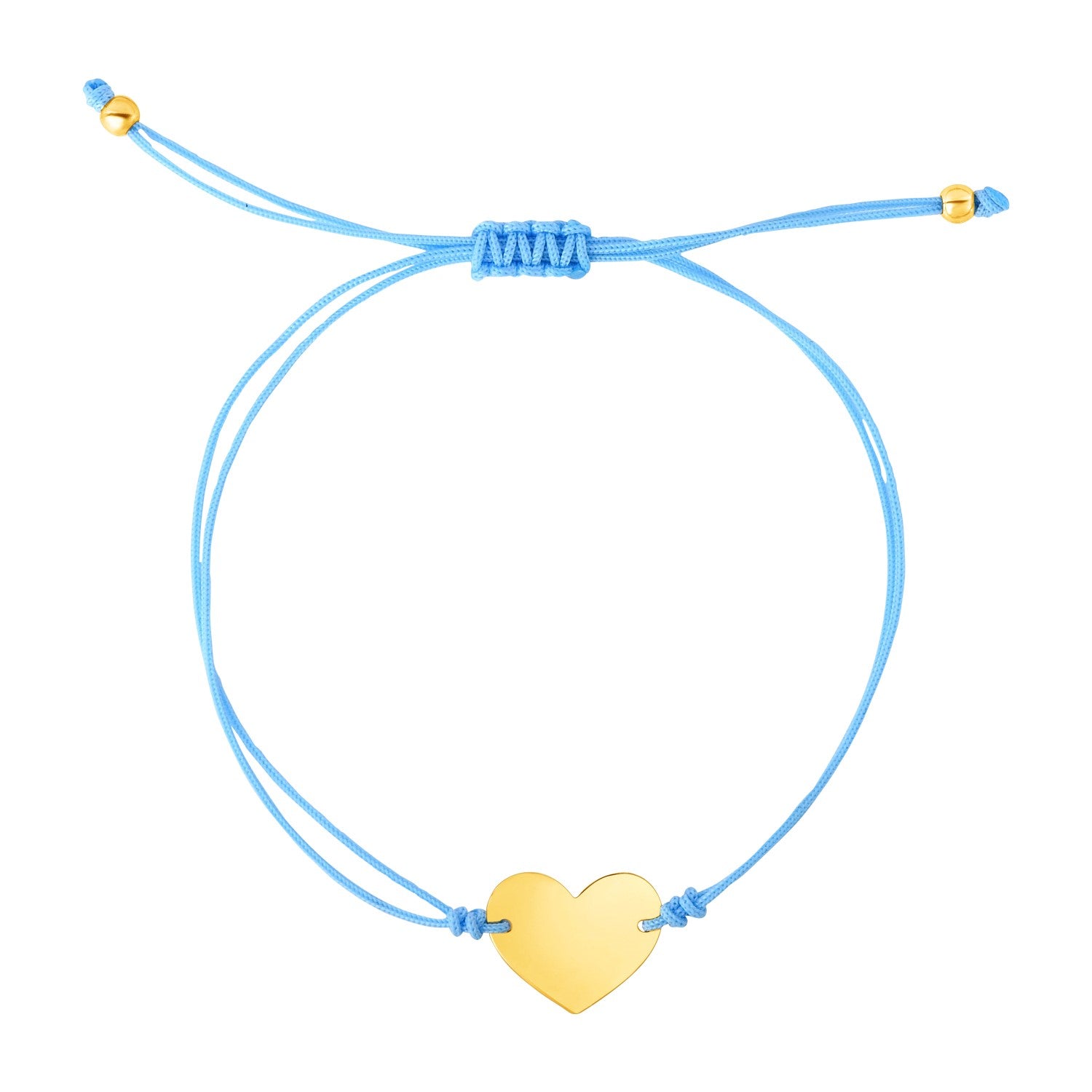9 1/4 inch Blue Cord Adjustable Bracelet with 14k yellow Gold Heart - 9.25'' - Apparel & Accessories