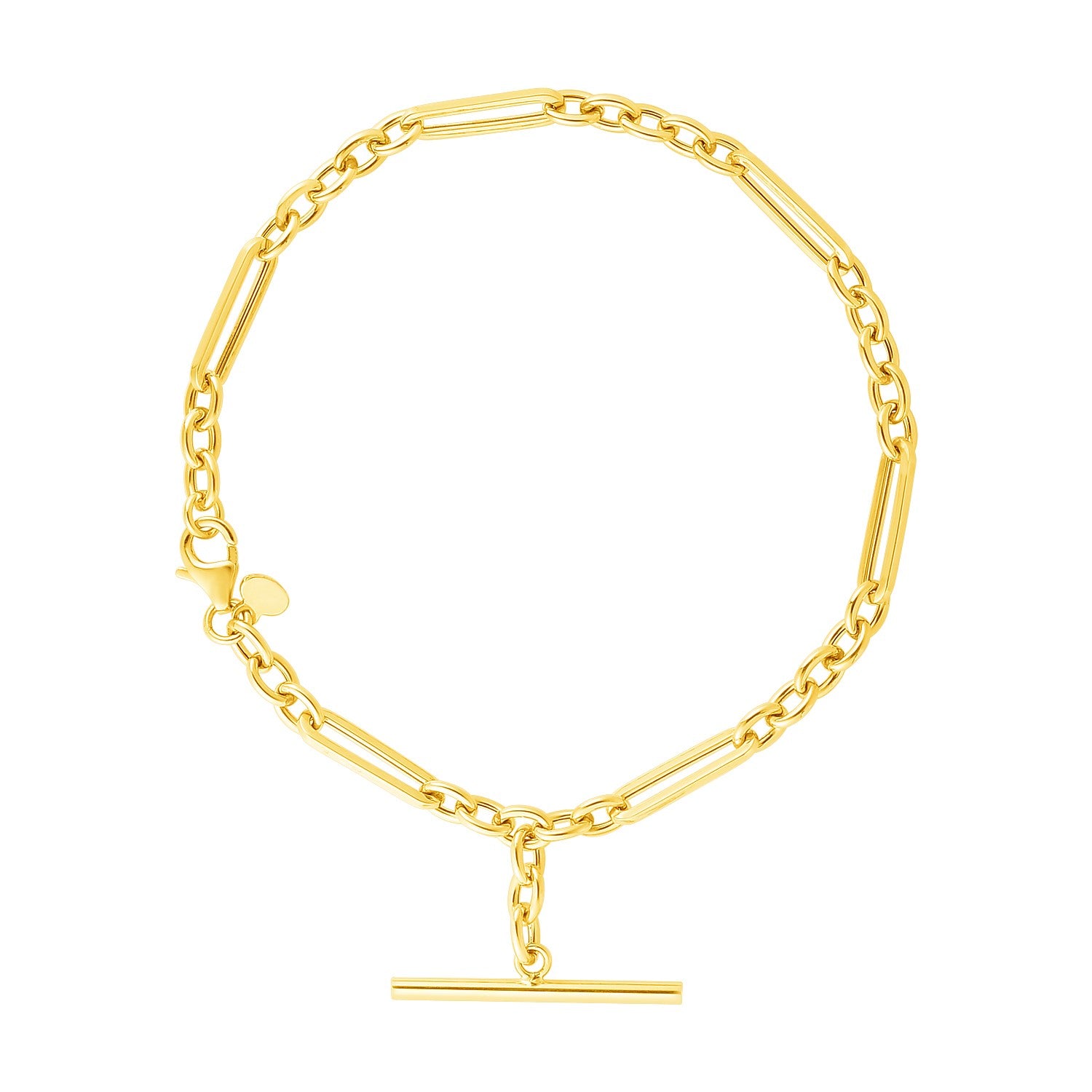 14k Yellow Gold 7 1/5 inch Alternating Oval and Round Chain Bracelet with Toggle - 7.5'' - Apparel & Accessories