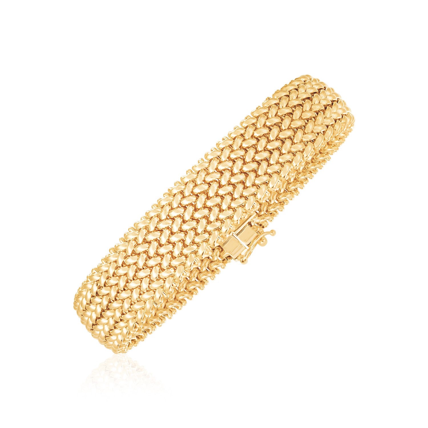 14k Yellow Gold High Polish Thick Braided Bracelet (14.5mm) - 7'' - Apparel & Accessories