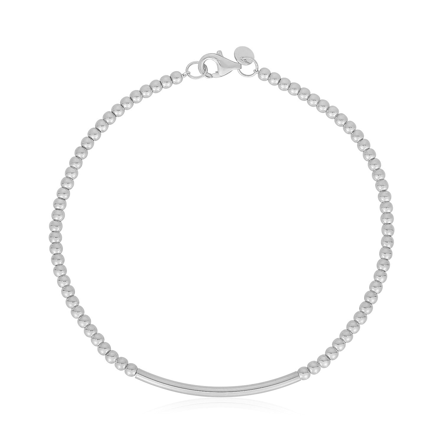 14k White Gold High Polish Bead Bar Bracelet - 7'' - Apparel & Accessories
