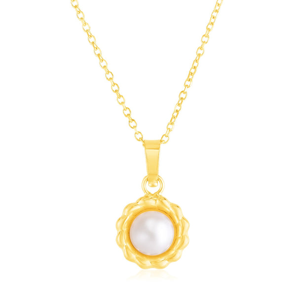 14k Yellow Gold Flower Necklace with Pearl - 18'' - Apparel & Accessories