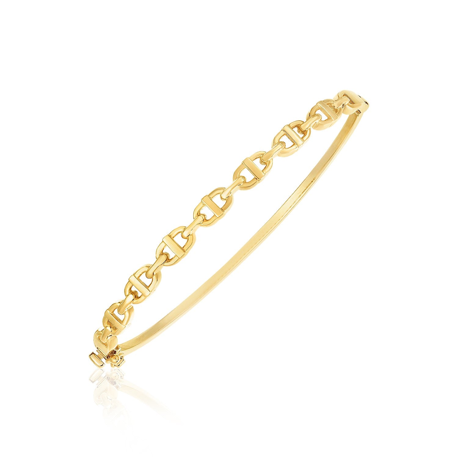 14k Yellow Gold High Polish Puffed Mariner Link Bangle (4.6mm) - 7'' - Apparel & Accessories