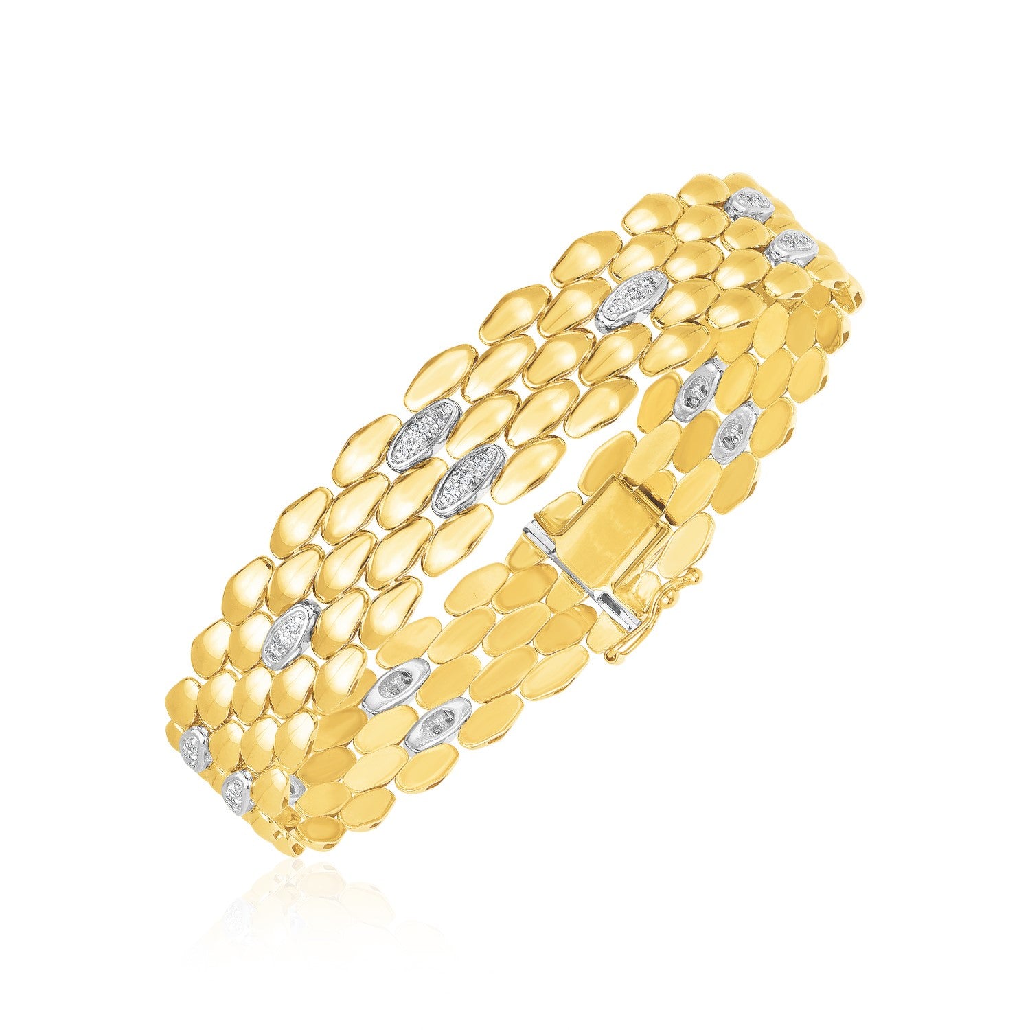 14k Two Tone Gold High Polish Diamond Panther Bracelet (12mm) - 7.25'' - Apparel & Accessories