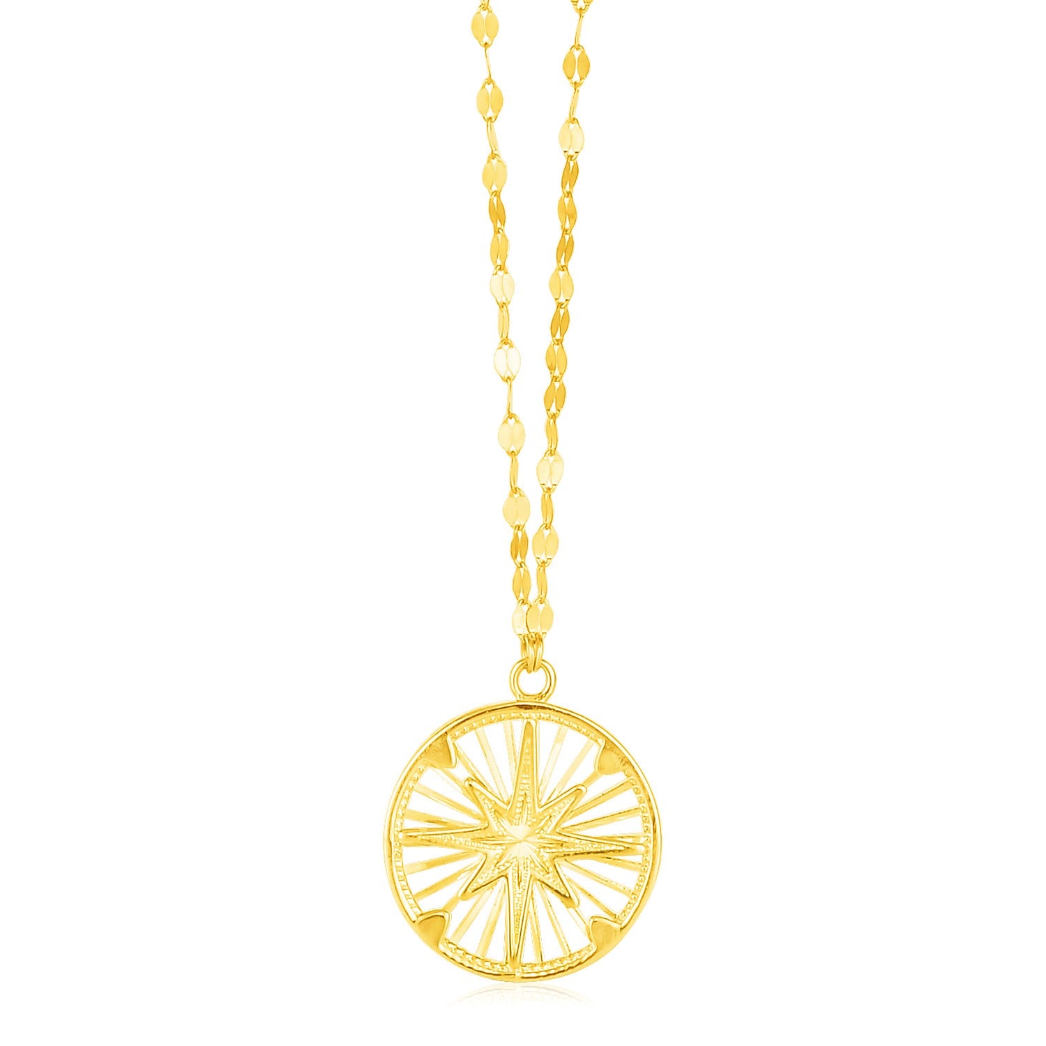 14k Yellow Gold Necklace with Compass Pendant - 18'' - Apparel & Accessories