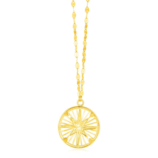 14k Yellow Gold Necklace with Compass Pendant - 18'' - Apparel & Accessories