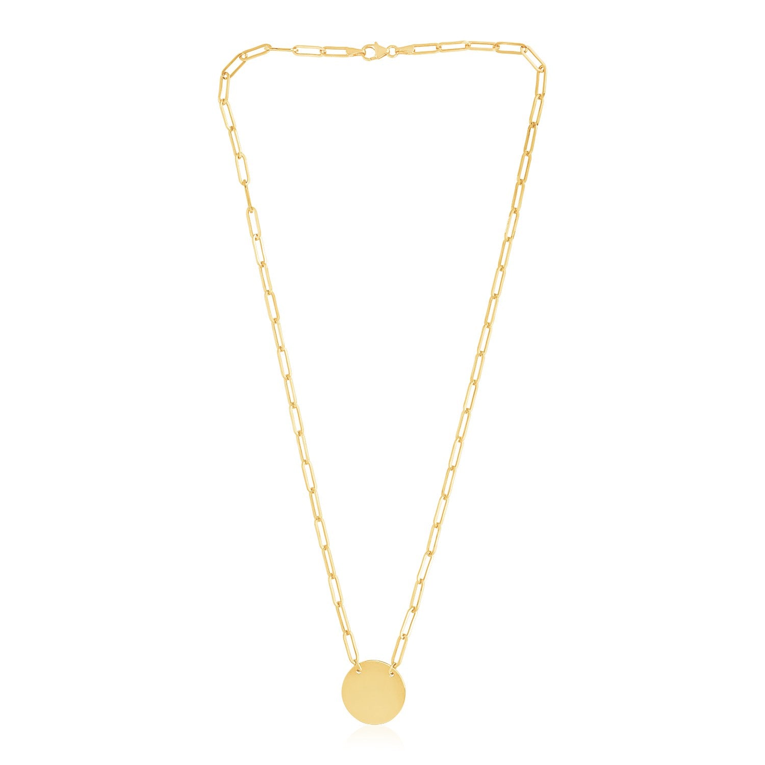 14k Yellow Gold High Polish Circle Disc Paperclip Link Necklace - 18'' - Apparel & Accessories