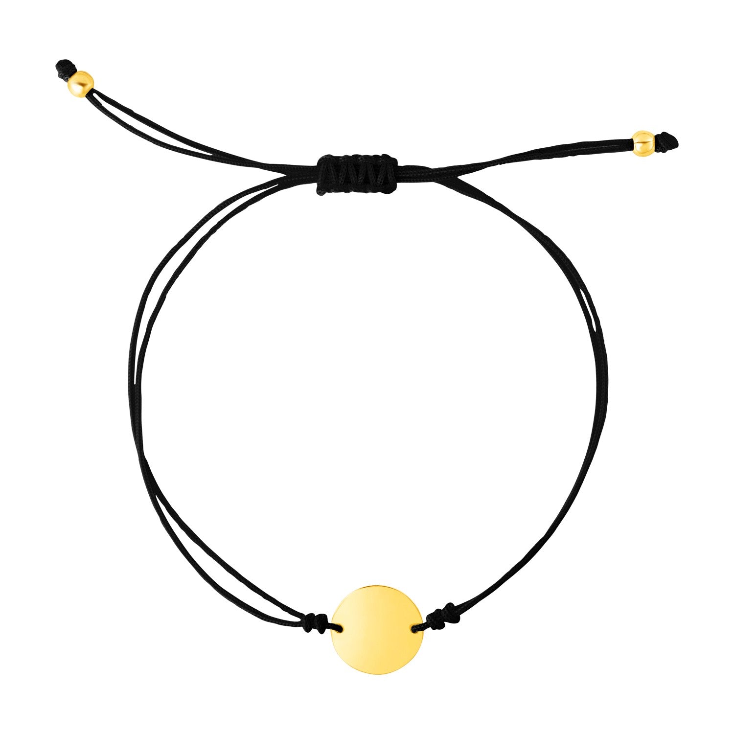 9 1/4 inch Black Cord Adjustable Bracelet with 14k Yellow Gold Circle - 9.25'' - Apparel & Accessories