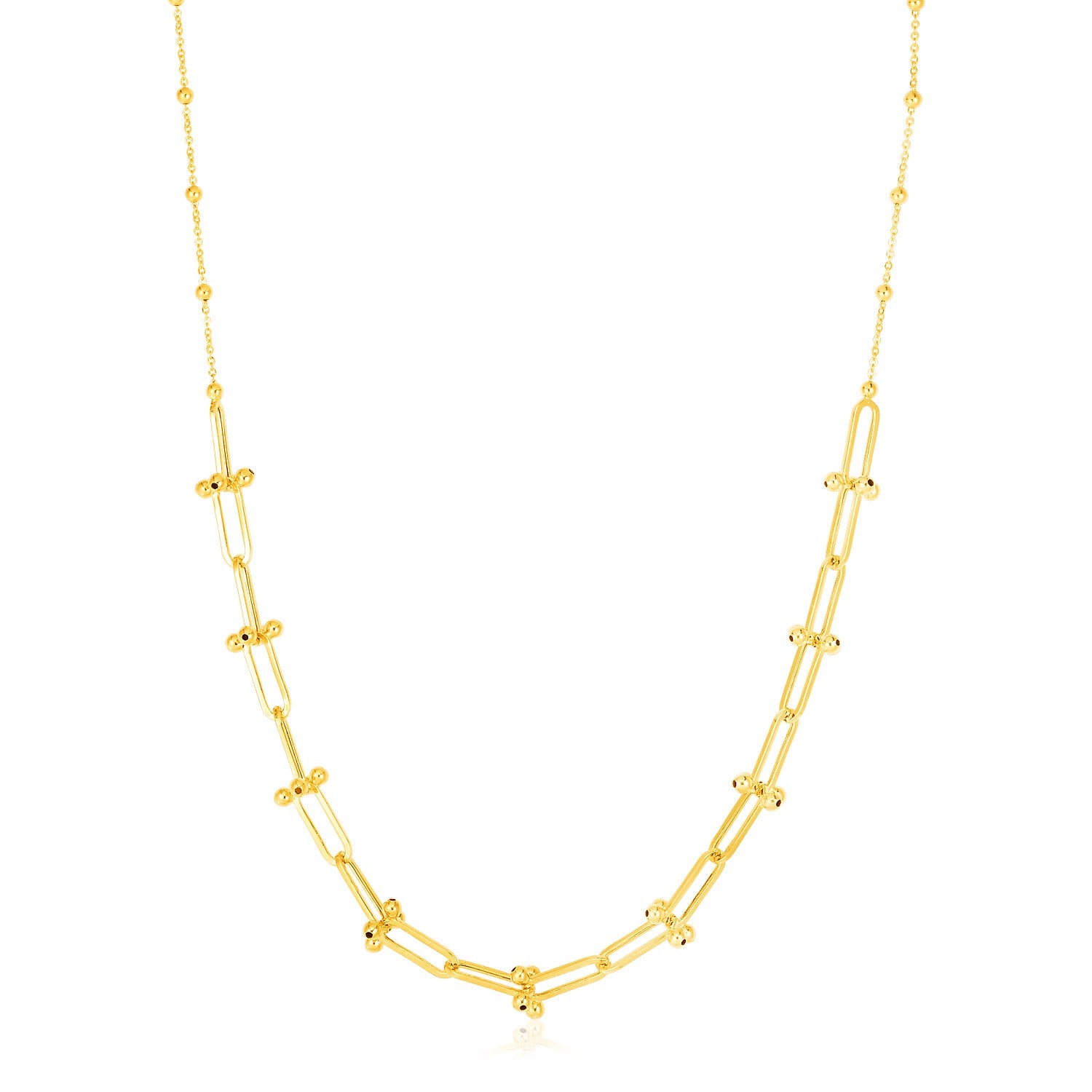 14k Yellow Gold Beaded U Link Chain Necklace - 18'' - Apparel & Accessories