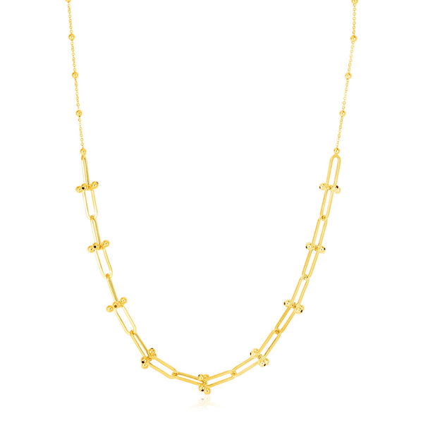 14k Yellow Gold Beaded U Link Chain Necklace - 18'' - Apparel & Accessories