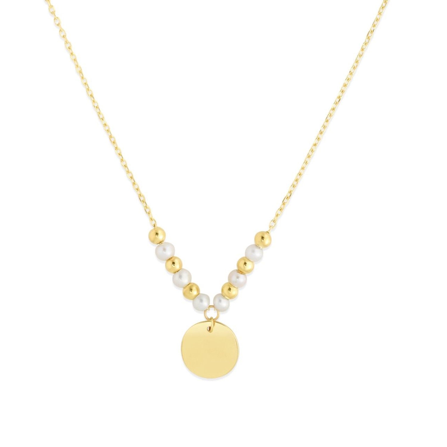 14k Yellow Gold High Polish Beaded Pearl Disc Drop Pallina Necklace - 18'' - Apparel & Accessories