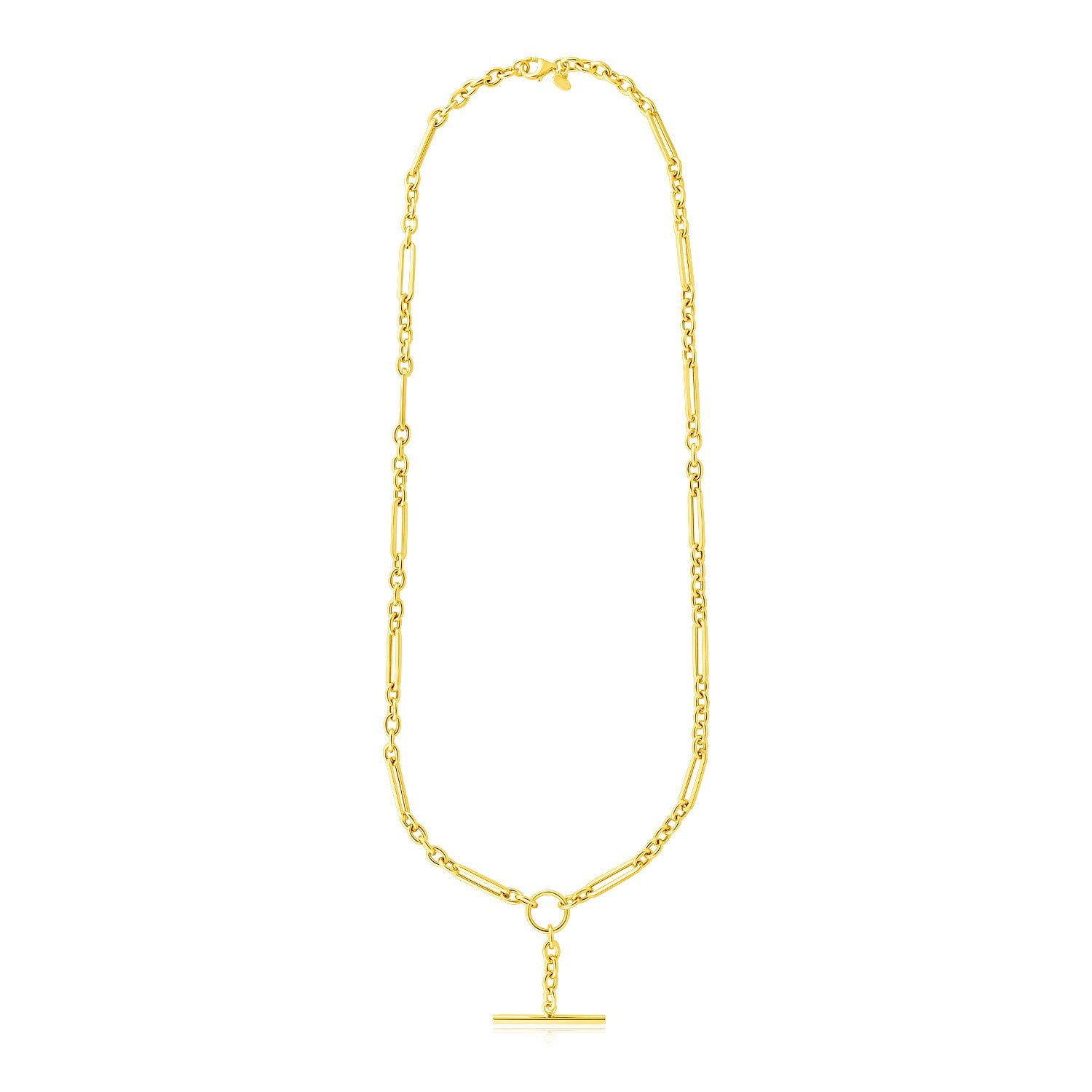14k Yellow Gold Alternating Oval and Round Chain Necklace with Toggle - 18'' - Apparel & Accessories