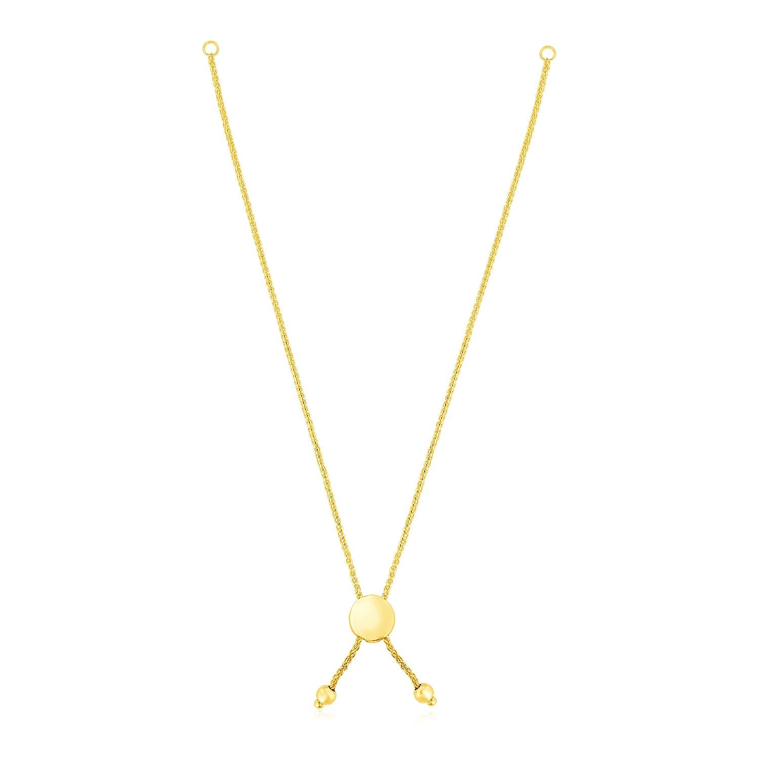 14k Yellow Gold 8 inch Adjustable Friendship Bracelet Chain with Disc Slide - 8'' - Apparel & Accessories