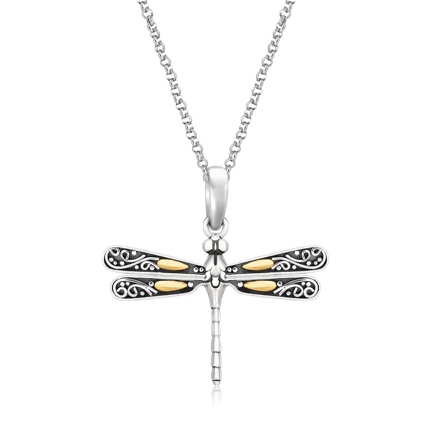 18k Yellow Gold and Sterling Silver Pendant in a Dragonfly Design - 18 - Apparel & Accessories