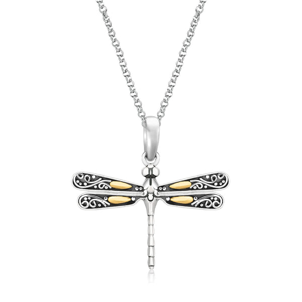 18k Yellow Gold and Sterling Silver Pendant in a Dragonfly Design - 18 - Apparel & Accessories